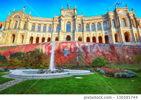 Amazing autumn view of Maximilianeum headquarter of the Bavarian parliament, Amazing autumn view of Maximilianeum headquarter of the Bavarian parliament, 130385744