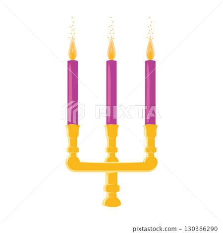 Gold candelabra with three pink candles Vector 130386290