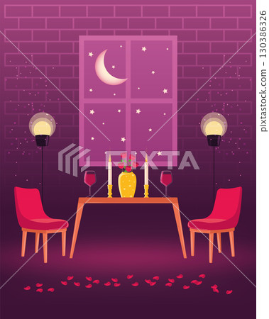 Starry romantic dinner. Vector 130386326