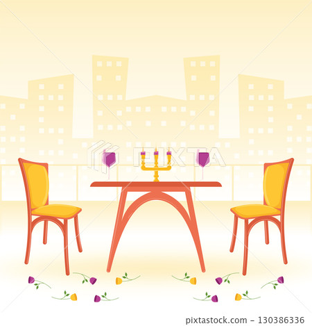 Romantic sunset dinner. Vector Romantic sunset dinner. Vector 130386336