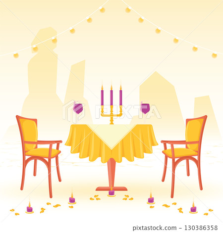 Romantic rooftop dinner. Vector 130386358