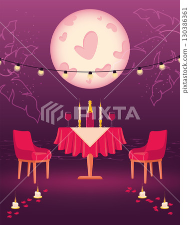 Romantic dinner table setup with candles Vector Romantic dinner table setup with candles Vector 130386361