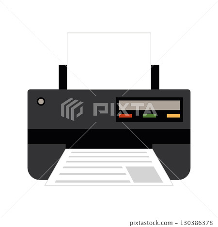 Black office printer with printed document Vector 130386378