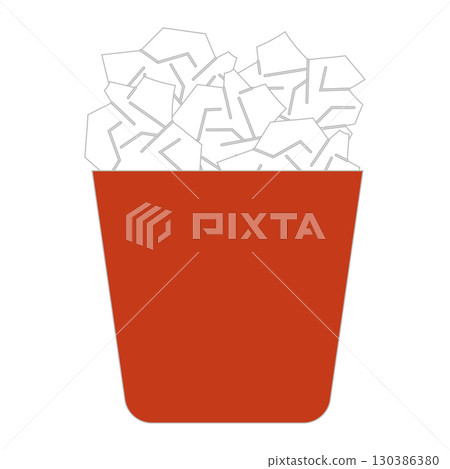 Red trash bin with crumpled paper inside Vector 130386380
