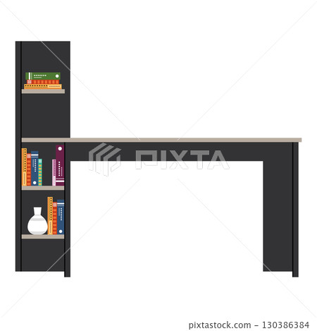 Bookshelf desk with storage shelves Vector 130386384