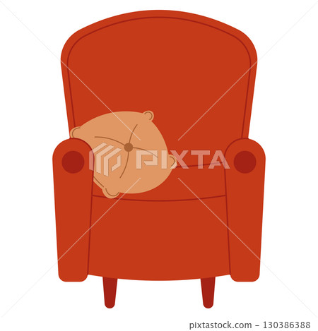 Red armchair with beige decorative cushion Vector Red armchair with beige decorative cushion Vector 130386388