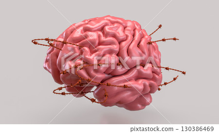 The Brain and barbed wire for sci or medical concept 3d Rendering. 130386469