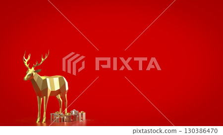 The Gold Deer and Gift box for Holiday concept 3d Rendering. 130386470
