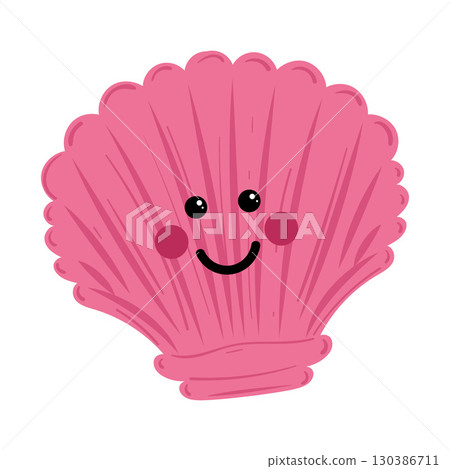 Pink seashell with smiling face in flat style Vector 130386711