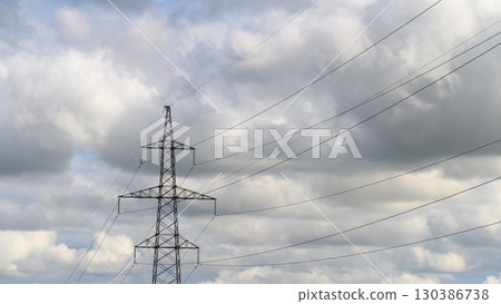 Power Lines Set Against a Dramatic and Striking Sky That Captures the Imagination 130386738