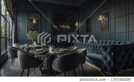 Modern luxury restaurant interior with elegant setup 130386800