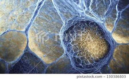 Macro view of cell structures in an organic tissue, depicting micro life forms, ideal for banners 130386803