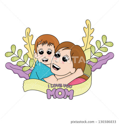 Cute mother character with her son Mother day Vector Cute mother character with her son Mother day Vector 130386833