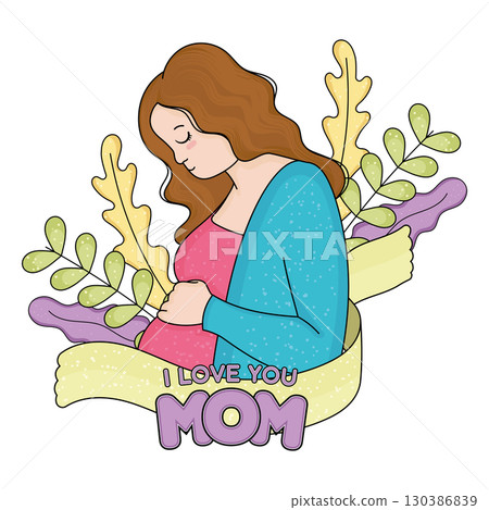 Isolated pregnant mother character with leaves Happy mother day Vector Isolated pregnant mother character with leaves Happy mother day Vector 130386839