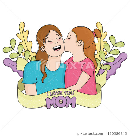 Cute mother character with her daughter Mother day Vector 130386843