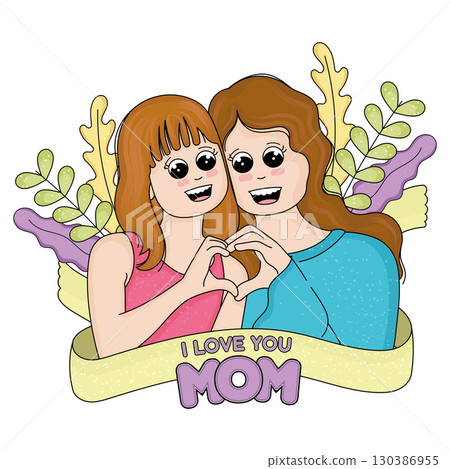 Cute mother character with her daughter Mother day Vector Cute mother character with her daughter Mother day Vector 130386955