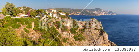 Theotokos Monastery on cliff in Corfu Greece 130386958
