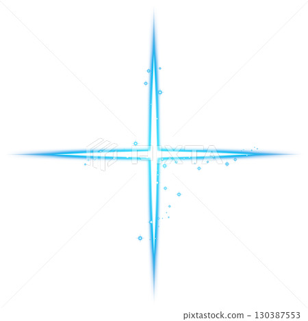 Blue cross-shaped sparkle light effect on transparent background 130387553