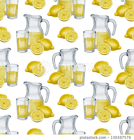 Watercolor pattern with lemons and lemonade Watercolor pattern with lemons and lemonade 130387578