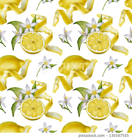 Lemon and flower seamless pattern Lemon and flower seamless pattern 130387585