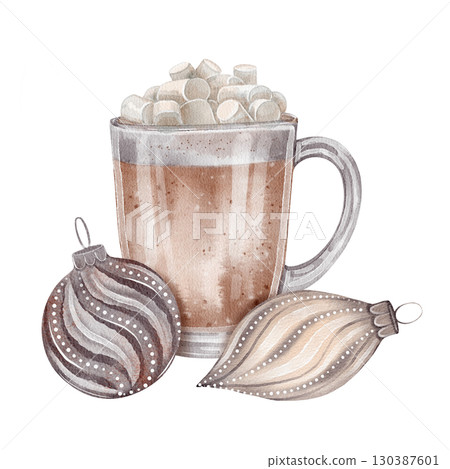 Christmas cocoa ornaments watercolor 130387601