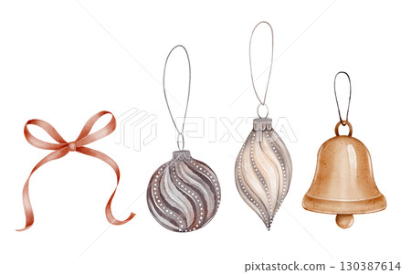 Christmas ornaments and ribbon Christmas ornaments and ribbon 130387614