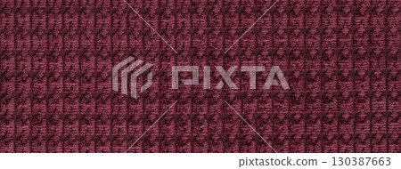 Texture of dark red velour textile background with checkered pattern, macro. Structure of plush wine fabric backdrop 130387663