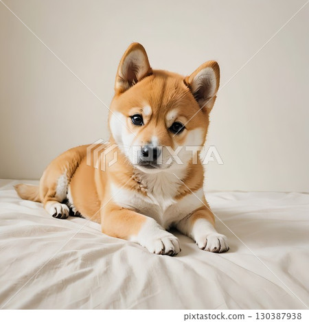 A Shiba Inu puppy with a calm expression 130387938