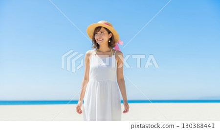 A lovely Japanese beauty on the summer beach 130388441