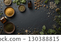 Natural & Organic Health Foods and Herbs on Dark Background 130388815