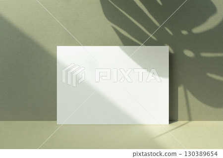 Card mockup with autumn color background and plant shadow 130389654