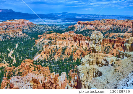 Hoodoo Rock Formations and Pine Trees in Bryce Canyon National Park Utah 130389729