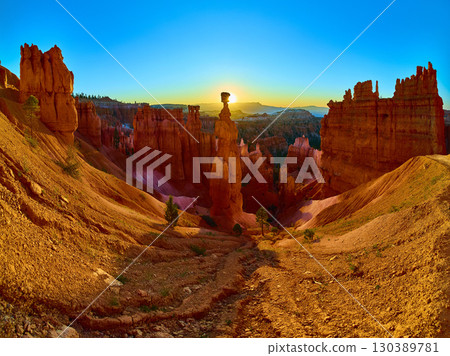 Panorama Hoodoo Formations Thor's Hammer at Sunrise Bryce Canyon National Park 130389781
