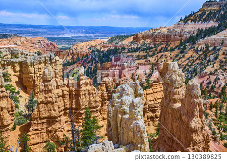 Bryce Canyon Hoodoo Rock Formations and Pine Trees at Fairyland Point Utah 130389825