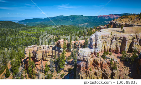 Aerial Rugged Rock Formations Pine Forest and Mountain Landscape Utah Aerial Rugged Rock Formations Pine Forest and Mountain Landscape Utah 130389835