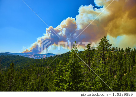 Wildfire Smoke Over Pine Forest Scenic Drive Bryce Canyon National Park Utah 130389899