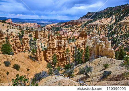 Bryce Canyon Hoodoo Rock Formations and Pine Trees at Fairyland Point Utah 130390003