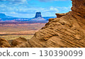 Aerial Monument Valley Sandstone Formation Desert Butte Vivid Sky Perspective 130390099