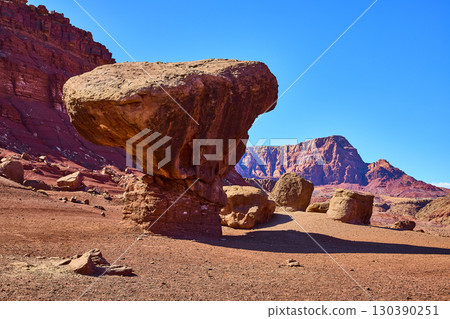 Balancing Rock and Red Boulders Lees Ferry Desert Landscape Eye Level View 130390251