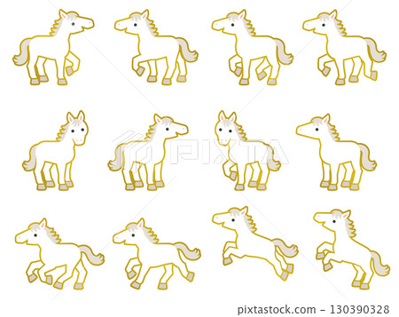 帶有金邊的白馬插圖集 130390328