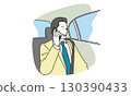 Illustration material of a male business person in a suit making a phone call in the back seat 130390433