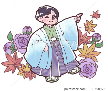 七五三節期間身著日本傳統服裝的男孩插圖 七五三節期間身著日本傳統服裝的男孩插圖 130390473