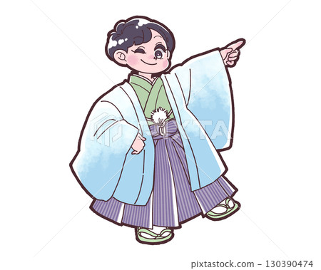 七五三節期間身著日本傳統服裝的男孩插圖 130390474