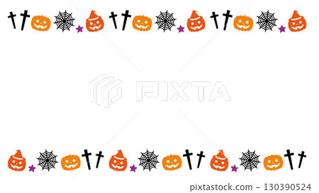 萬聖節框架，頂部和底部，南瓜，十字架，蜘蛛網 130390524