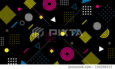 Geometric Memphis background black flashy POP Geometric Memphis background black flashy POP 130390525