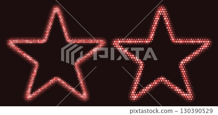 Red halftone star frame, glowing border, star pattern with dots, disco luxury design element. 130390529