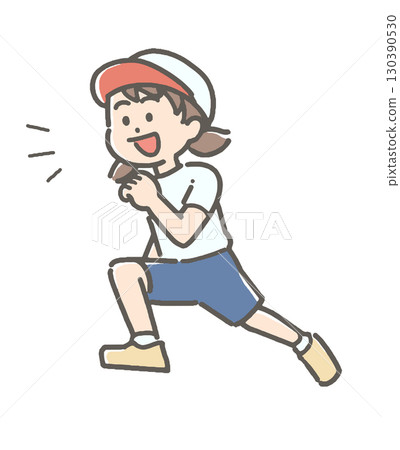 一個穿著運動服的女孩微笑著奔跑 130390530
