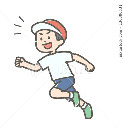 一個穿著運動服的男孩微笑著奔跑 一個穿著運動服的男孩微笑著奔跑 130390531