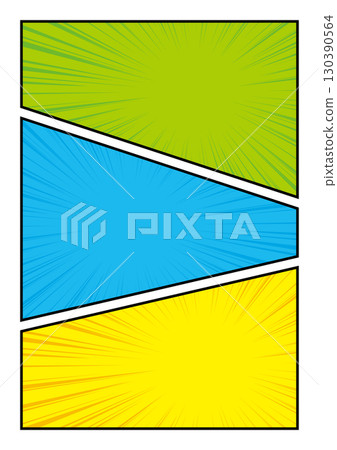 Manga-style, panel layout, division into thirds, concentrated lines, colorful, diagonal cut 130390564