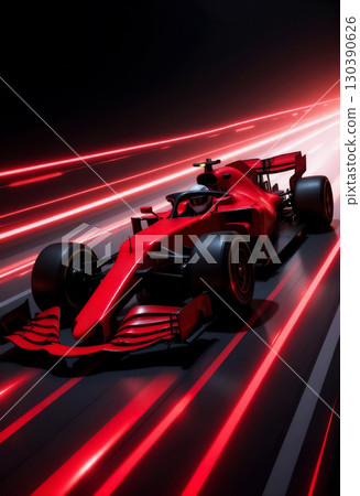 art poster red car grand prix formula 1 italian racing team side view 3d illustration 130390626